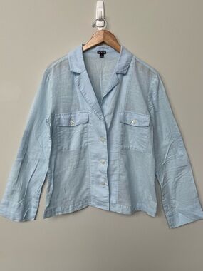J. Crew | Blue Featherweight Linen Camp Collar  Shirt Notched Lapel Size 8